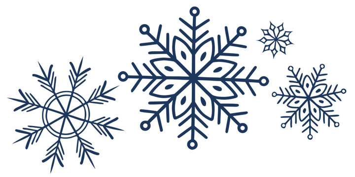 Assorted winter snowflakes in hand drawn aesthetic graphic design with snowflake christmas decoration seasonal minimalist collection abstract creative monochrome celebration background