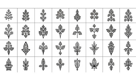 Collection of various decorative floral ornaments and motifs. © Huda