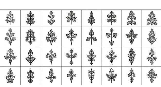 Collection of various decorative floral ornaments and motifs.