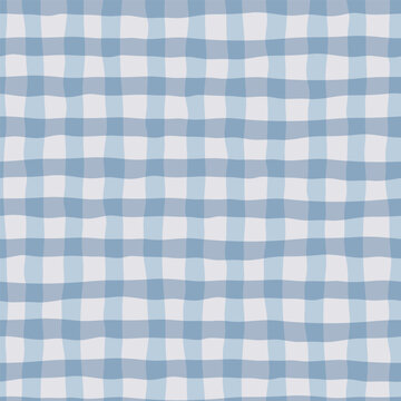 Seamless checkered repeating vector pattern hand drawn grid. Blue Plaid geometric simple texture. Crossing lines. gingham vichy check delicate pattern for fabric, textile, wallpaper, apparel, wrapping
