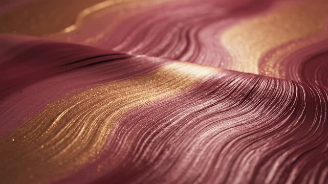 Abstract luxury background featuring elegant waves of rose gold and burgundy paint with sparkling glitter texture.