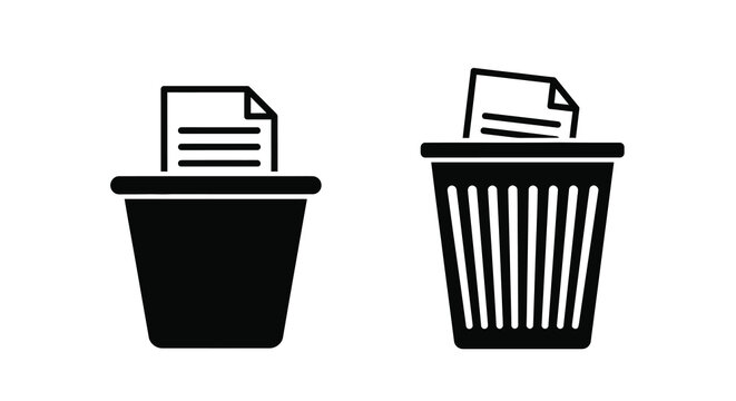 Trash cans with papers delete and remove icon silhouette