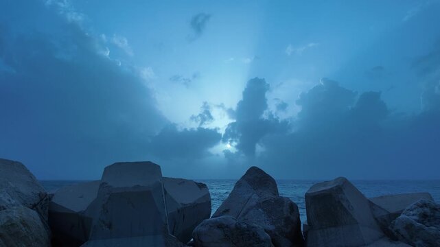 Sun Rays Through Clouds Over Rocky Sea &ndash; Lebanon