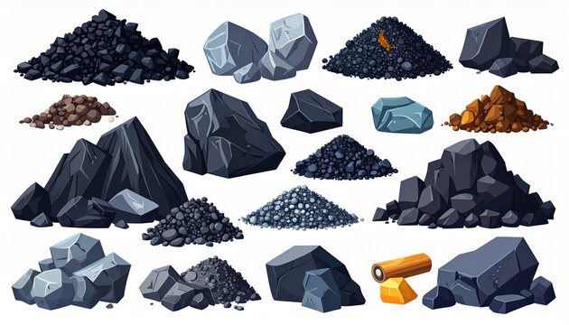 Various Coal and Rock Formations - A Detailed Vector Illustration.
