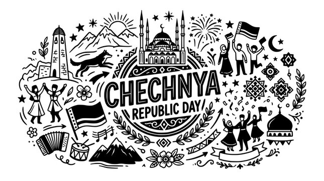 Chechnya Republic Day Celebration Doodle Art
