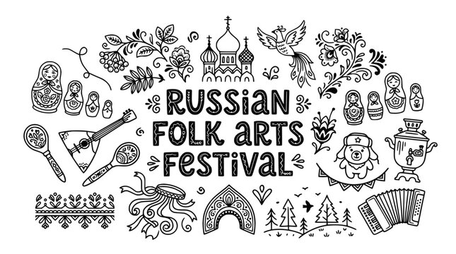 Russian Folk Arts Festival Hand Drawn Doodle Collection