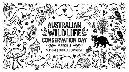 Obraz premium Australian Wildlife Conservation Day Doodle Art