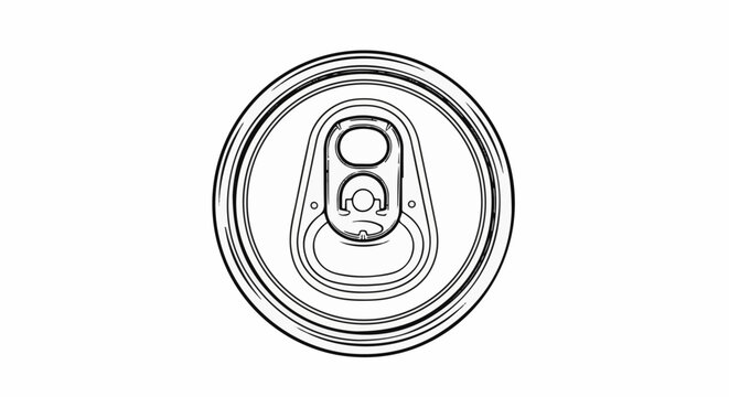 Detailed line drawing of a metallic beverage can top with pull-tab