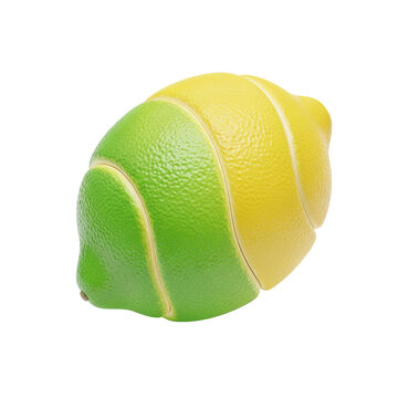 Hybrid citrus fruit with lime and lemon segments isolated on white background.