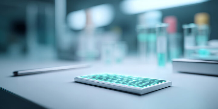 Futuristic digital keyboard on desk