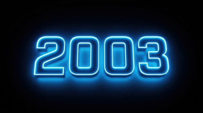 Glowing blue neon sign displaying the year 2003 against a solid black background.