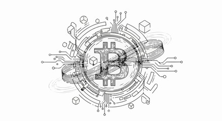 Obraz premium Digital currency network schematic with abstract geometric elements
