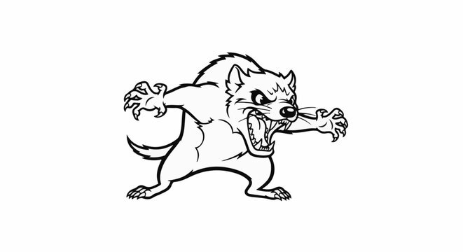 Fierce cartoon animal with claws extended and mouth open wide
