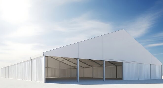 Large White Tent Structure Against a Blue Sky, Event Venue.
