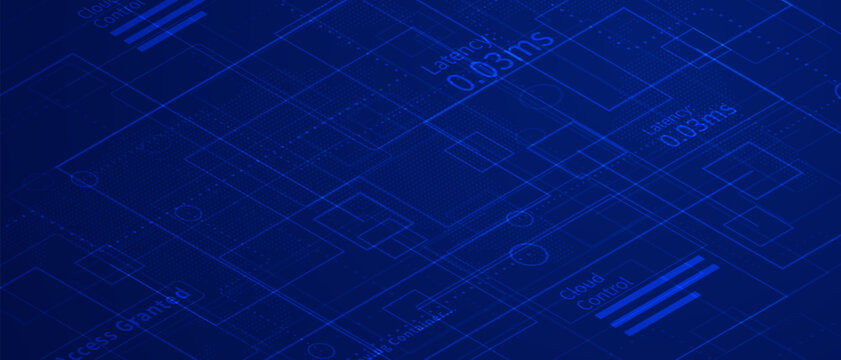 Isometric Cloud Computing Grid HUD Technology Blue Background