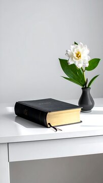 Book and flower still life.