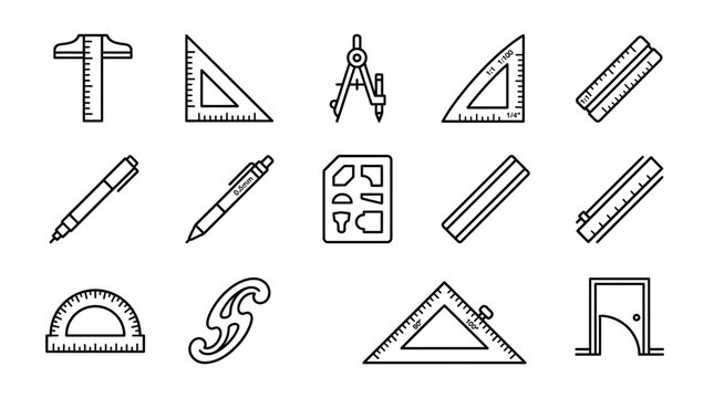 Architectural drafting icons including tools for drawing and designing blueprints are displayed.