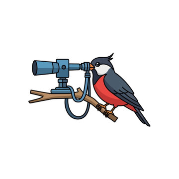 Bird looking through a telescope.