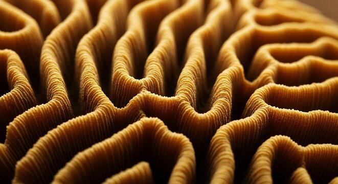 Close up macro view of intricate brain coral texture and pattern.