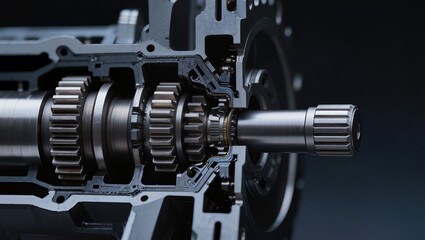 Fototapeta premium Internal Transmission Gears and Shaft Assembly Cutaway Showing Mechanical Power Transfer