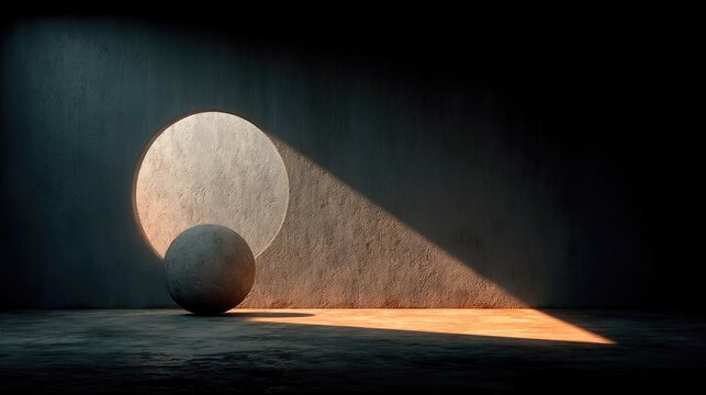 Abstract gobo lighting, geometric shadow shapes on wall, circle spotlight, dramatic minimal background, studio photography 