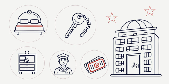 Hotel and hospitality in line building bellhop keys