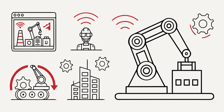 Industrial with robots and factory machinery gears