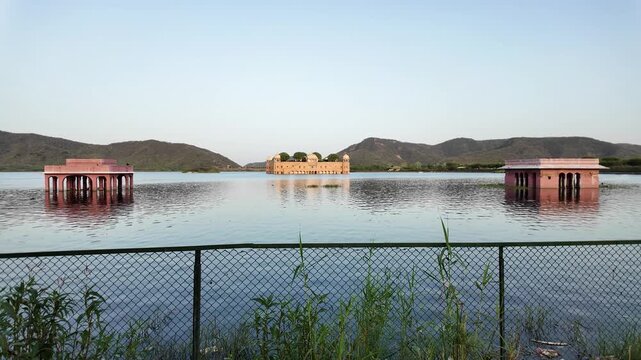 Jal Mahal palace floats on the waters of Man Sagar Lake.
