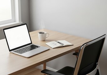 Naklejka premium modern home office workspace with laptop and coffee