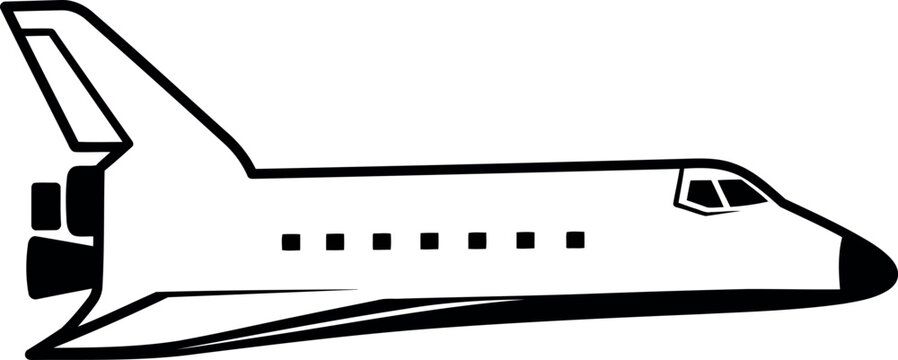 Space shuttle icon, simple black and white vector illustration