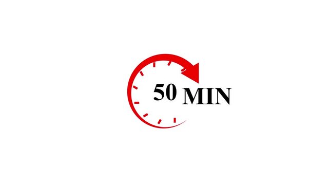 Red circular timer icon showing 50 minutes remaining with a clockwise arrow animation.4k vedio