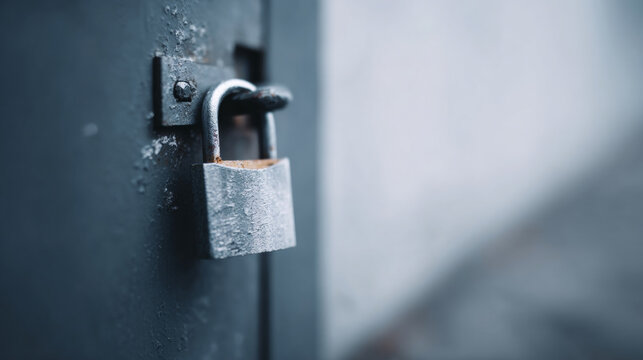 Close-up of weathered metal padlock