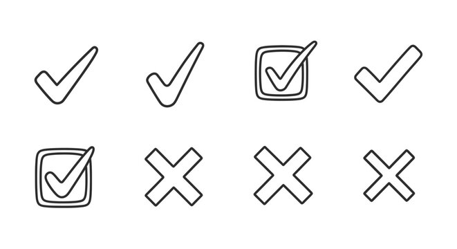 Set of check marks and crosses simple outlines