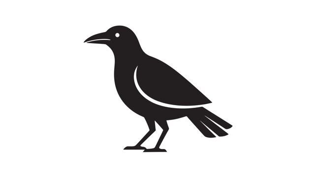 Bird silhouette standing with detailed wings and beak featuring black, white, feather with outline and nature elements for animal, icon projects,