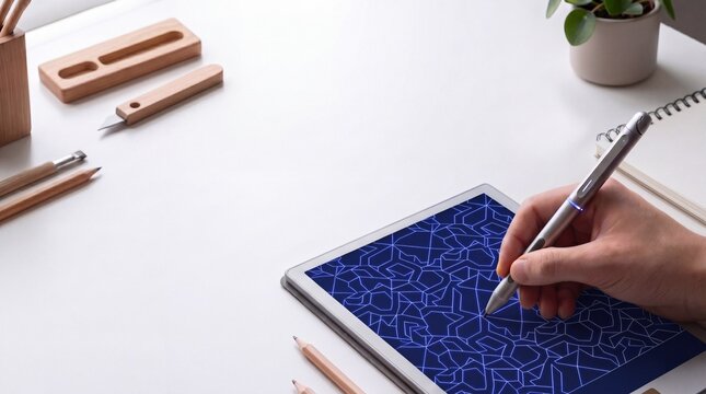 Espacio de trabajo creativo y minimalista con herramientas de diseño 