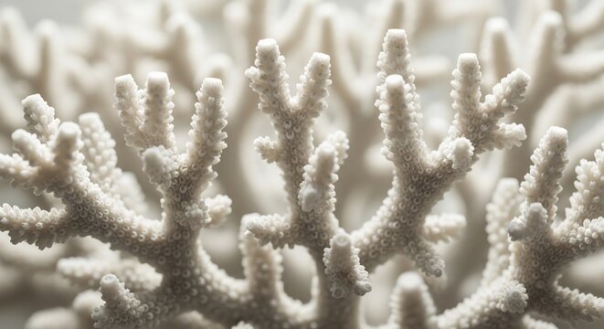 Close up of bleached white coral branches underwater.