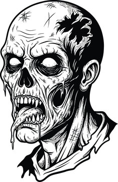 Zombie head with skull face and exposed teeth undead monster horror