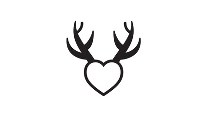 Antlers with heart symbol in black and white line art featuring love, animal, deer with reindeer and icon elements for graphic, outline projects, © Davids