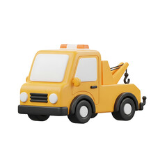 Naklejka premium Yellow tow truck with crane and hook. Minimalist design, clean translate background. Ideal for transport, repair, or utility concepts. Perfect for children's apps or educational content