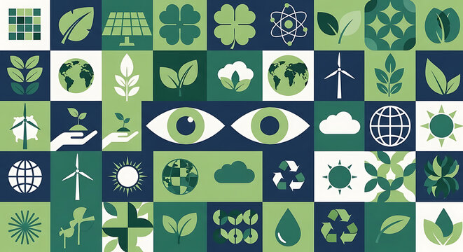 Sustainability and green energy icons pattern representing environmental protection with sustainability environment protection conservation renewable recycling technology awareness resources