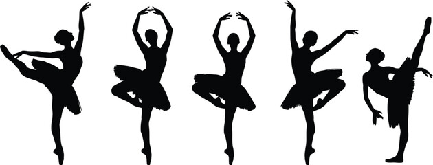 Ballet dancer silhouettes in various poses isolated on white © Naeem