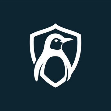 Stylized penguin shield logo design for brand identity and security