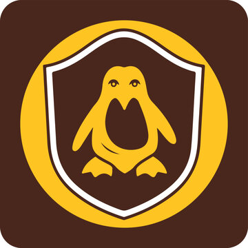 Vector icon of a penguin inside a shield emblem, representing security and protection