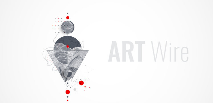 Wireframe abstract mountains in the middle of a triangle. ART background.