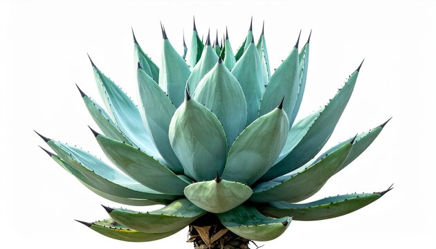 Symmetrical Blue Green Agave Succulent Isolated on White Background