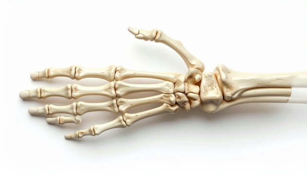Anatomical Human Hand Skeleton and Wrist Bones Isolated on White Background