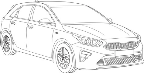 Fototapeta premium Detailed stylish black and white line art illustration of a hatchback car