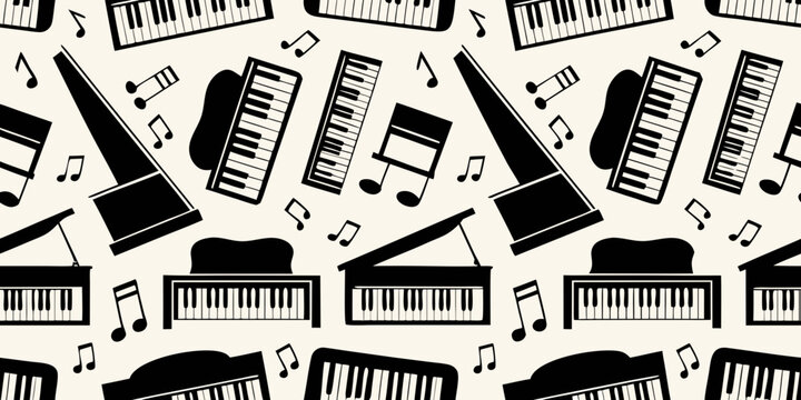 Seamless pattern of pianos musical notes and clef symbols