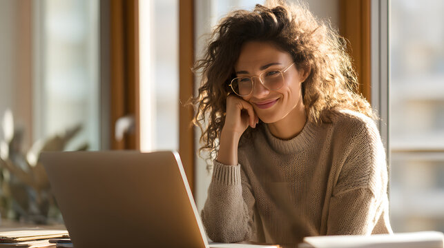 Remote worker interacting with AI virtual assistant on laptop