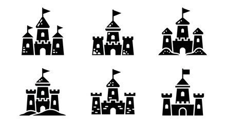 Fototapeta premium Set of Castle Icons: Medieval Fortresses, Fantasy Towers, and Royal Palaces